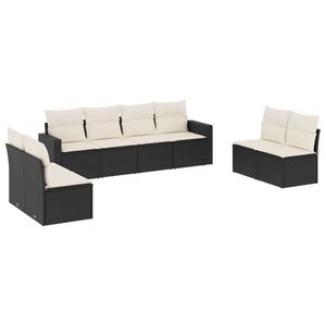 Set divano da giardino in rattan bianco crema e nero, 6 posti, mobili da esterno, design contemporaneo - Product Image 2