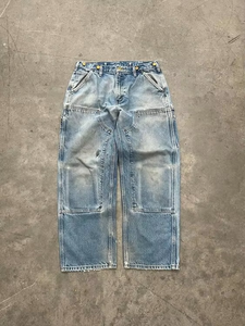 Jean cargo vintage déchiré et délavé pour homme, style double genou, coupe charpentier - Product Image 3