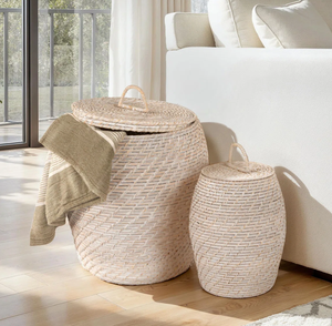 Panier de rangement en rotin naturel fait main avec poignées, grand panier à linge, organisateur pour la maison - Product Image 3
