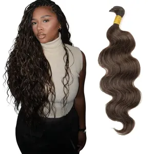 Tissage de cheveux humains indiens Remy ondulés bruns, base en soie, longs, doux, soyeux, ondulation naturelle, taille personnalisée, double tirage - Product Image 2