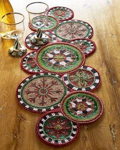 Handmade Traditional Chinese <b>Round</b> Fabric Table <b>Mats</b> with Beaded Embroidery Design - Product Image 1