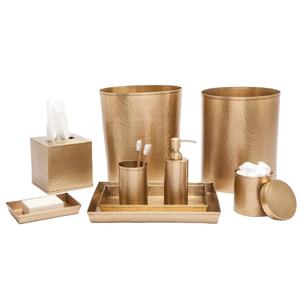 Luxury Hammered <b>Gold</b> Metal Bathroom Accessory Set Tissue Box Soap Dispenser Tray Toothbrush Holder Cotton Jar Waste <b>Bin</b> Elegant - Product Image 1