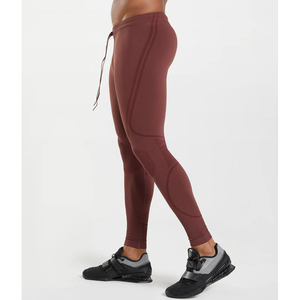 Leggings de yoga pour hommes personnalisés, respirants, taille élastique, sans coutures, en tissu Spandex/Nylon, longueur intégrale avec logo à la taille - Product Image 2