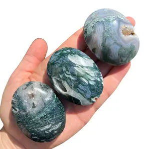 Piedras de Palma de ágata de musgo, piedras de cristal curativo, piedra de bolsillo, musgo verde, piedras preciosas a granel, regalo de Palma de alta calidad