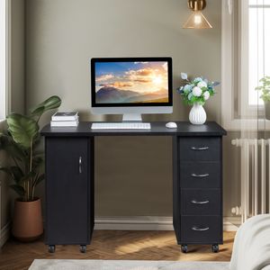 Tavolo Moderno Nero per Manicure con Cassetto, Set di Mobili per Salone in Legno a Doppio Bordo - Product Image 1