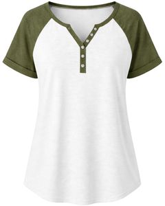 T-shirt Henley personnalisé blanc pour femme, manches courtes, coupe décontractée, en coton, col boutonné, doux, idéal pour l'été - Product Image 1