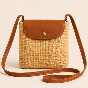 Sac messager écologique en jute tressé réglable XL pour femme avec chaînes et boutons, sac à bandoulière pour femme - Product Image 1