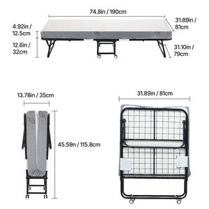 Cama Plegable Tamaño Individual de 31 x 75 Pulgadas con Estructura Metálica Resistente y Colchón de Espuma Viscoelástica de 31 x 75 Pulgadas - Product Image 6