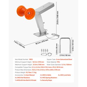 Supporto regolabile per verricello da rimorchio barca con rulli, altezza 14.3-21.6 pollici, bulloni a U per montaggio verricello 2-3 pollici L x 3-4 pollici - Product Image 4