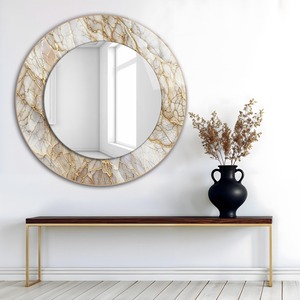 Round Handmade Bone Inlay Contemporary Design Wall <b>Mirror</b> with <b>White</b> & Gold Marble Vein From REHMAN CRAFT - Product Image 2