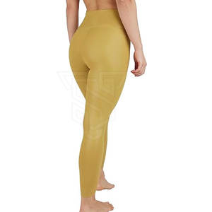 Leggings de yoga en cuir pour femmes, taille mi-haute, décontractés, sur mesure, 2025, fermeture élastique à la taille, motif uni, vente en gros - Product Image 5