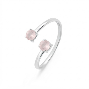 Rhaya Jewels 925 Sterling Silver Rhodium-Plated Vintage Prong Setting Cut Dual <b>Rose</b> <b>Quartz</b> Adjustable Engagement Wedding <b>Ring</b> - Product Image 3