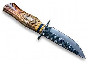 Cuchillo Utilitario de Hoja Fija de Acero de Alto Carbono Forjado a Mano, Mango de Madera de Olivo y Resina Azul Turquesa, Herramienta EDC Personalizada OEM de Grado DIY - Product Image 5