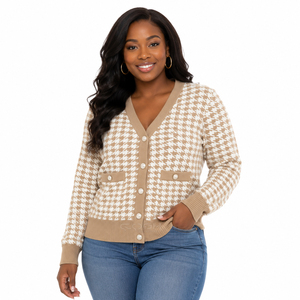 Cosh International Sorority Sisterhood Acrylic Hounds tooth Wool Knitted <b>Cardigan</b> Long Sleeved Outerwear Fashionable - Product Image 1