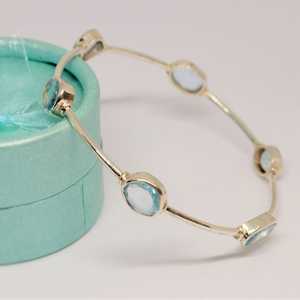 Blue Topaz Bangle <b>Bracelet</b> Sterling Silver December Birthstone Gemstone Jewelry For Women - Product Image 1