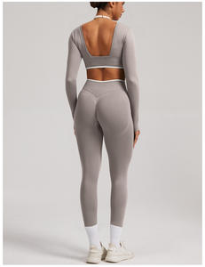 Wholesale Custom Hot Plus Size 28 Colors Sexy Yoga Sets Women's V-Neck Backless Sports Bra and High Waist Leggings Set - Product Image 3