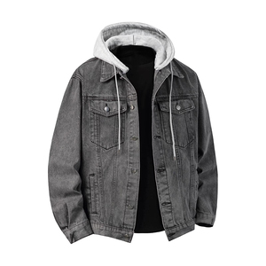 Sweat-shirts en jean grande taille de qualité supérieure pour adultes, fermeture à boutons, manches longues, sweat-shirt en jean tendance pour garçons avec poche avant - Product Image 1