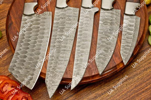 Juego de Cuchillos de Chef de 5 Piezas con Hoja de Acero de Damasco Forjado Afilada como una Navaja, Mango de Madera Hecho a Mano, Cómodo, con Bolsa de Cuero, Venta al por Mayor, OEM/ODM - Product Image 2