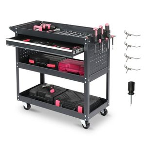 Carrello Portautensili in Metallo a 3 Ripiani, Resistente, con Pannello Forato Rimovibile, 4 Ganci, Capacità di Carico 150 kg, Ampio Spazio di Stoccaggio - Product Image 1