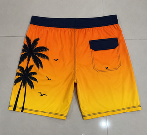 Shorts de Playa para Hombre de Secado Rápido, 100% Algodón, con Estampado de Palmeras en Degradado Naranja y Amarillo, Personalizables con Logotipo OEM - Product Image 5