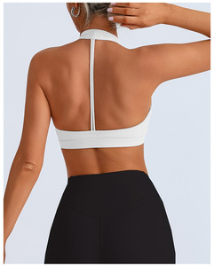 Women's Deep V-<b>Neck</b> <b>Halter</b> Sports <b>Bra</b> Solid Color Breathable Medium Support Yoga Seamless Cut-Out Front Logo Design - Product Image 6