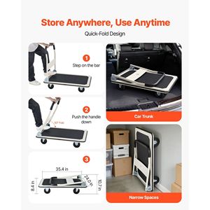 Carrello Pieghevole con Capacità di Carico di 300 kg, Piattaforma Ribaltabile con Ruote Girevoli, Carrello a Mano e Trolley per Trasporto - Product Image 4