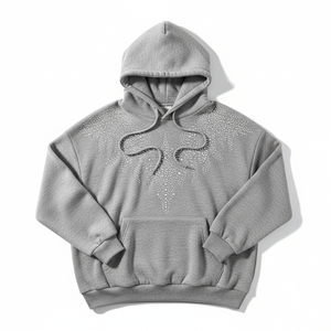Private Custom Bling Sparkle Crystal Rhine Stone Men's Winter Oversized Full <b>Zip</b> Fleece Breathable Hoodie 100% Cotton - Product Image 1