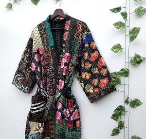 Handmade Silk Kantha Vintage Floral Breathable Soft 100% Cotton Kimono Robe Patchwork Jacket - Product Image 6