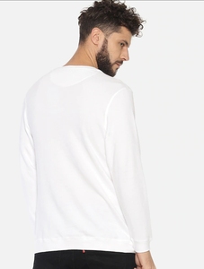 Sudadera Blanca de Cuello Redondo para Hombre, Corte Regular, Estampado a Rayas, Informal, Tejida, 100% Algodón, para Otoño - Product Image 2
