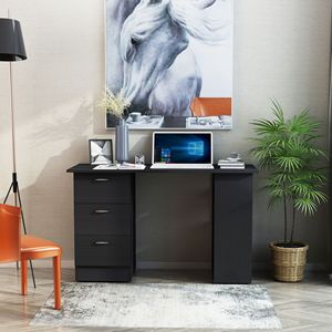 47\" Modern Home Office Computer <b>Workstation</b> Desk with 3-Tier Shelves and 3 Storage Drawers-Black - Product Image 2