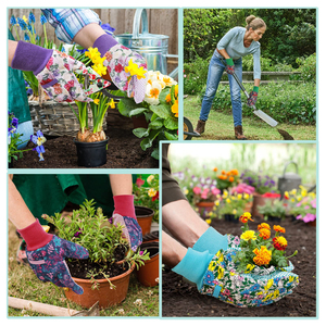Wholesale Custom Sublimation Floral Garden <b>Gloves</b> With Polyurethane Coating Anti-Slip Knit Cuff Pull On Design For Outdoor Work - Product Image 6