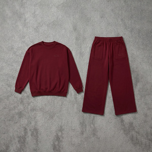 Ensemble de survêtement personnalisé surdimensionné en molleton de coton épais, comprenant un sweat à capuche à col ras du cou et un pantalon à épaules tombantes, OEM - Product Image 3