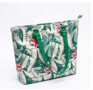 England Style Canvas Tote Bag Women Large Capacity Print Pattern <b>Zip</b> Closure Shoulder Strap Casual Daily Use Handbag - Product Image 1