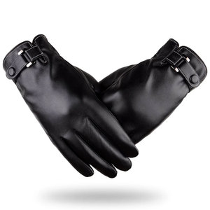 Leather Bike Gloves Wrist Length Black Plain Style <b>Thermal</b> Unlined Casual Outdoor Travel Winter Wear for Daily Use - Product Image 1