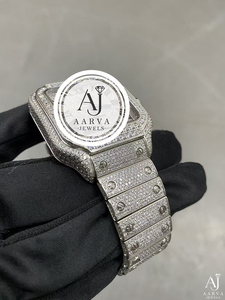 AARVA JEWELS นาฬิกาข้อมือผู้ชายสุดหรู สแตนเลสสตีล หน้าปัดสี่เหลี่ยม ควอตซ์ 42 มม. ประดับเพชร หน้าปัดอะนาล็อก กระจกแซฟไฟร์ สายขนาด 20 มม. - Product Image 3
