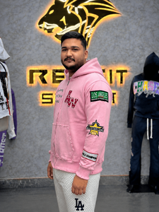Rexfit Unisex <b>Pink</b> Patch Embroidery <b>Hoodie</b> Zip-Up Formal Regular Fit 100% Cotton French Terry Sweatshirt Pockets Logo Print - Product Image 2