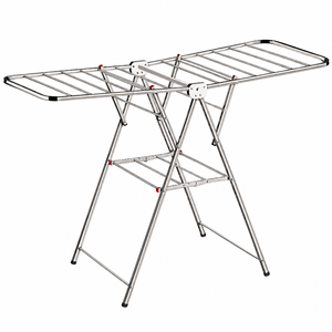 Séchoir à linge pliable double couche métallique dynamique, finition chromée, support de rangement compact pour salle de bain, modèle Laundry Matrix - Product Image 1