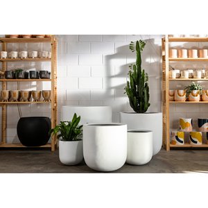 Juego de Macetas Modernas Hieta para Jardín Interior y Exterior, 5 Tamaños de 30-70 cm, Macetas de Fibra de Vidrio Blancas Lisas en Forma de Huevo - Product Image 3