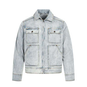 แจ็คเก็ตยีนส์ผู้ชายแบบขายส่ง OEM ผ้าเดนิมฟอกทรง Trucker Jacket รับทำโลโก้ตามสั่ง จัดส่งรวดเร็ว - Product Image 1