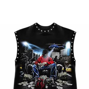 Débardeur personnalisé imprimé avec un motif vintage, tissu jersey 100% coton, sans manches, col rond, t-shirt unisexe, vêtements décontractés, vente en gros OEM - Product Image 6
