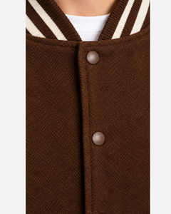 OEM Winter Custom Coffee Brown Wool Varsity <b>Jacket</b> Wholesale Plain <b>Fleece</b> Horn Button Embroidery Front <b>Men</b> Streetwear - Product Image 6