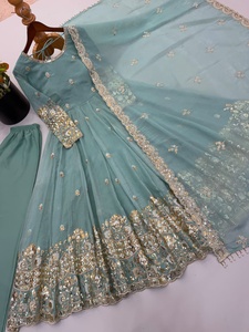 Vestido de fiesta de diseñador con bordado de lentejuelas, de seda crujiente, con falda y dupatta, completamente cosido, listo para usar. - Product Image 5