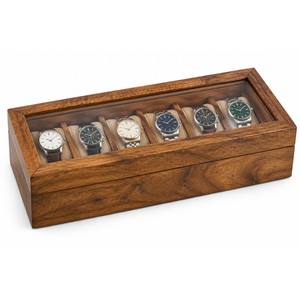 Boîte à montres en bois de manguier à 6 emplacements – Vente en gros – Présentoir de rangement artisanal brun miel - Product Image 1