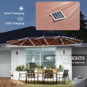 Ombrellone da Patio Extra Large 15ft a Doppia Faccia in Alluminio con Luci Solari UPF50+ e Manovella, Colore Tan, per Esterni e Palestre - Product Image 5