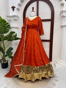 Red Traditional Indian <b>Wedding</b> Anarkali <b>Suit</b> Gold Embroidery Dupatta <b>Women</b> Floor-Length Loose Fit Heavy Vichitra Silk Quick Dry - Product Image 1