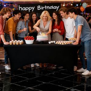 6 Pack 6FT Rectangular Spandex Tablecloth Washable Wrinkle-Resistant Stretch <b>Black</b> <b>Covers</b> for Events and <b>Table</b> Decorations - Product Image 2