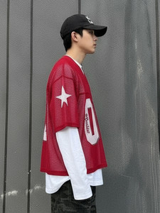 Cropped Mesh T-Shirt Men's <b>White</b> Short Sleeve Breathable Loose Fit Custom Printed Sportswear oversized sports wear crop <b>tshirts</b> - Product Image 3