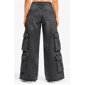 Jean en denim taille haute à jambe droite pour femme avec passants de ceinture inclinés, bleu moyen - Product Image 3