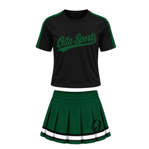 Conjunto de Uniforme Deportivo Negro y Verde, Top de Manga Corta, Falda Plisada, Ropa Deportiva para Equipos, Entrenamiento, Competencia, Práctica - Product Image 1