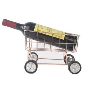 Porte-bouteilles en métal en forme de chariot de courses, support pour bouteilles de vin en métal, casier à vin - Product Image 1